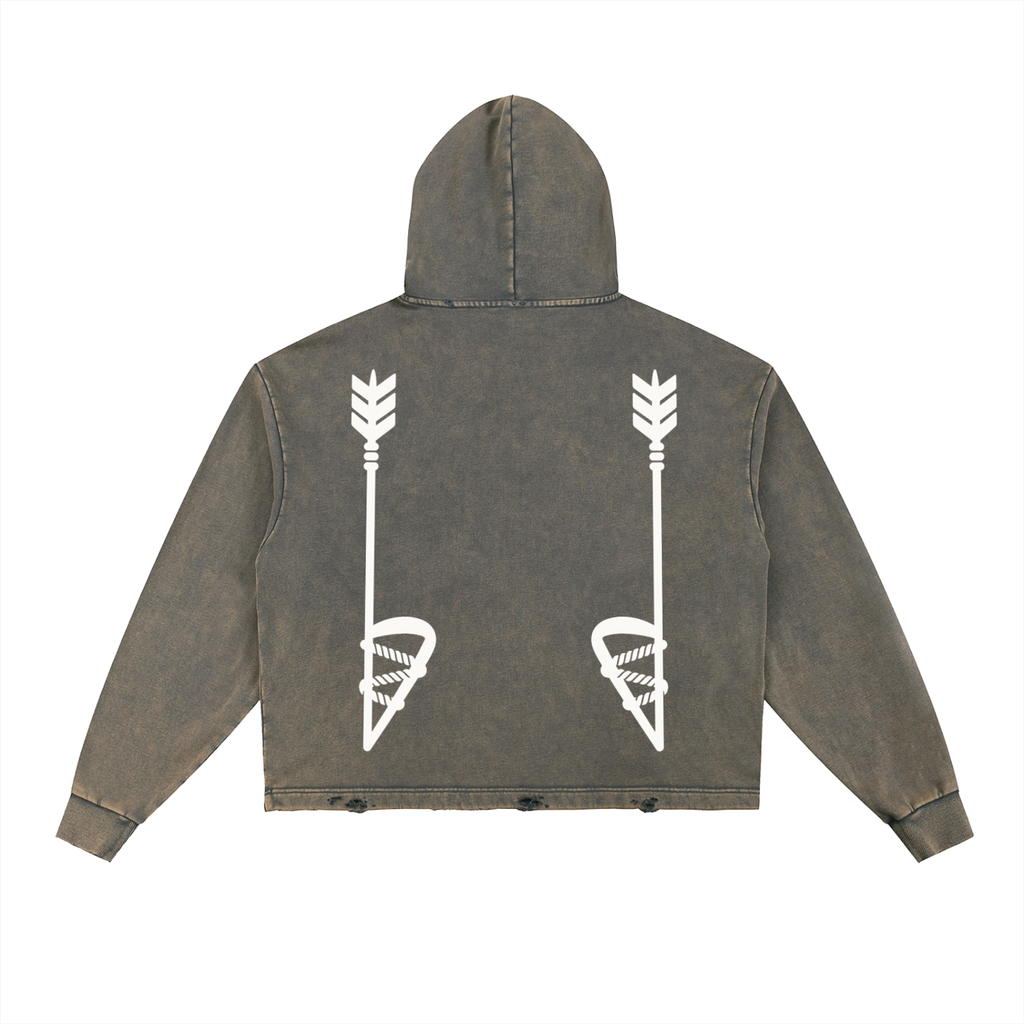 Vintage Washed Frayed-Hem Hoodie